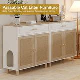 Cat Litter Box Enclosure Furniture Hidden Indoor 2-in-1 Wooden Cat House & Washroom Cabinet with Scratching Board Doors and Drawer, 31.5"x15.7"x34.6"H Faceket