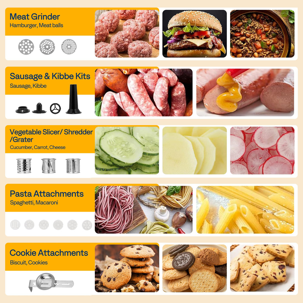 VIVOHOME 9 in 1 Multifunctional Stand Mixer with Fermentation, 6 Speed 7.5 Quart Kitchen Electric Food Mixer with Timer, Meat Grinder, Juice Blender, Vegetable Slicer, Pasta and Cookie Maker, Silver VIVOHOME