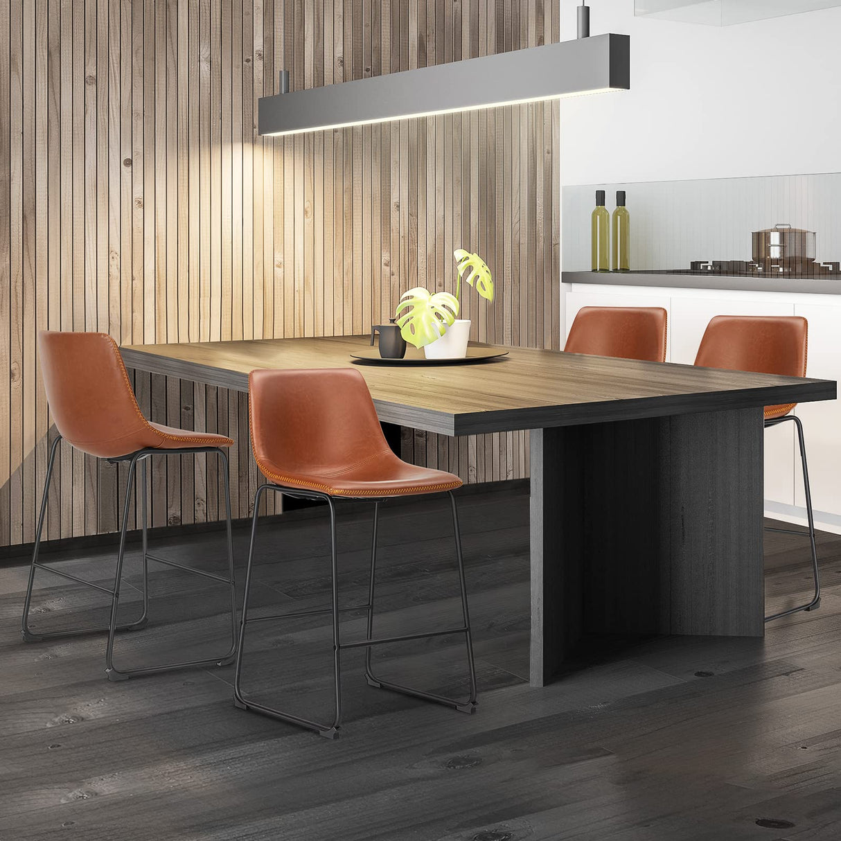 Sweetcrispy Counter Height Bar Stools Set of 2, Modern Counter Stool Faux Leather Barstools with Back, 26 inch Seat Height Island Stools Countertop Comfortable Brown Bar Chairs with Metal Legs Sweetcrispy