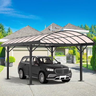 BUPPLEE Heavy Duty Metal Carport Kit 10 x 15 ft, Aluminum Carport with UV50+Resistant PC Sunlight Panels,Sturdy Metal Carports for Cars, Boats,Outdoor Storage Shed,Anti Rust Awning,Snow