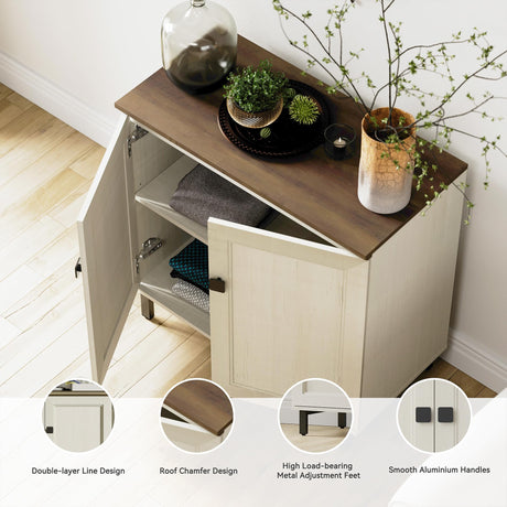 FENSULN Buffet Sideboard Cabinet Farmhouse Modern Storage Cabinet with Adjustable Shelves for Kitchen, Coffee Bar, Living Room, White FENSULN