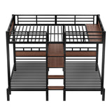KALALLA Queen Over Twin Over Twin Metal BunkBed with Storage Stairs and Shelves, 3-in-1 Triple Bunk Bed with Headboard, Space Saving, for Kids Boys Girls Adults, Black KALALLA