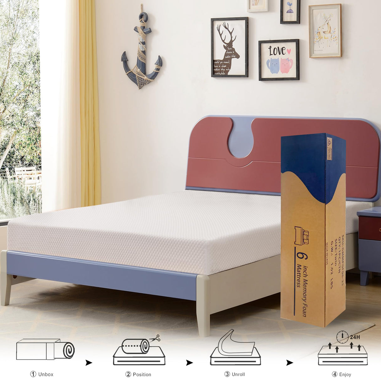 BreezeRest Twin Mattress 6 Inch Memory Foam Mattress Bed in a Box,Medium Firm Cooling Gel Green Tea Twin Size Mattress with Breathable Soft Fabric Cover CertiPUR-US colchones Twin Pressure Relief BreezeRest