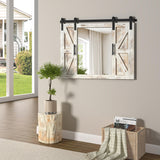 COGOOD Farmhouse Barn Door Mirror - 37" x 26" Rustic Wood Framed Mirror Wall Decor for Dining Room, Bathroom, Living Room, Bedroom Decorative, Rustic White COGOOD