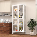 Polup Glass Display Cabinet with Doors and Shelves, White Curio Cabinet with 3 Side Tempered Glass, 66 Inch Tall Display Case for Collectibles, Metal Storage Cabinet for Living Room, Assemble Required Polup