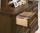 Roundhill Furniture Maderne Traditional Wood Panel Bed with Dresser, Mirror, Two Nightstands, King, Antique Walnut Roundhill Furniture