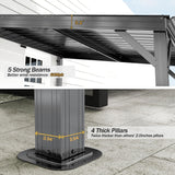 Domi 8' x10' Lean to Gazebo with Upgraded Drainage System, Wall Mounted Gazebo Hardtop Galvanized Steel Sloping Roof for Patio Deck Backyard Lawn Party（Gray） domi outdoor living