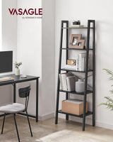 VASAGLE Ladder Shelf, 5-Tier Bookshelf, Storage Rack, Bookcase with Steel Frame, for Living Room, Home Office, Kitchen, Bedroom, Industrial Style, Ebony Black and Black ULLS045B56 VASAGLE