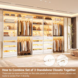 Aheaplus Closet System Set of 3, 138.5" Wood Closet Organizer System Tower with 12 Drawers & 4 Hanging Rods, 6.7+4.85Ft L Shaped Walk-in Closets Wardrobe Organizer Garment Rack with Shelves, White Aheaplus