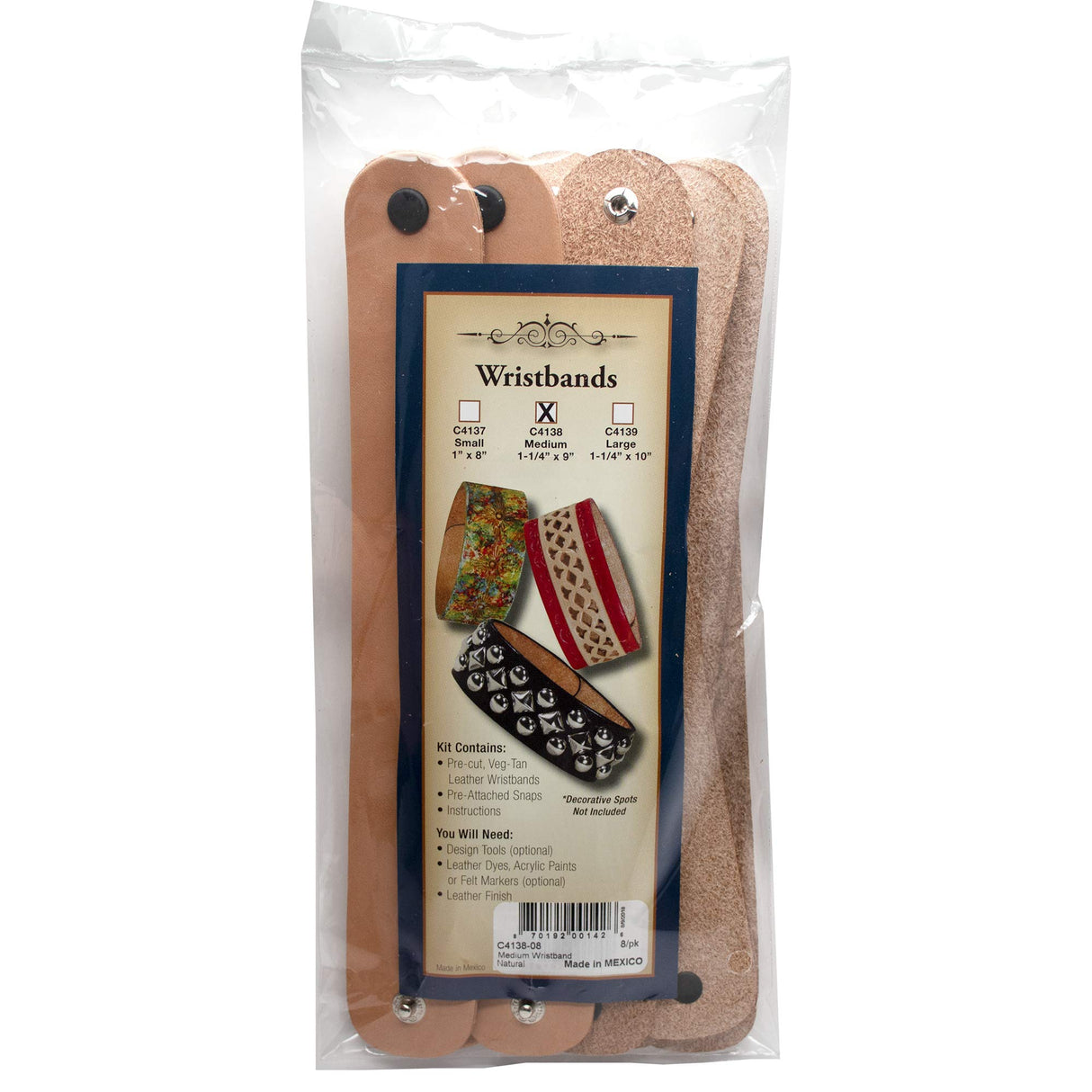 Realeather Solid Natural Veg Tan Leather Bracelet, Natural, Pack Of 8 US Realeather