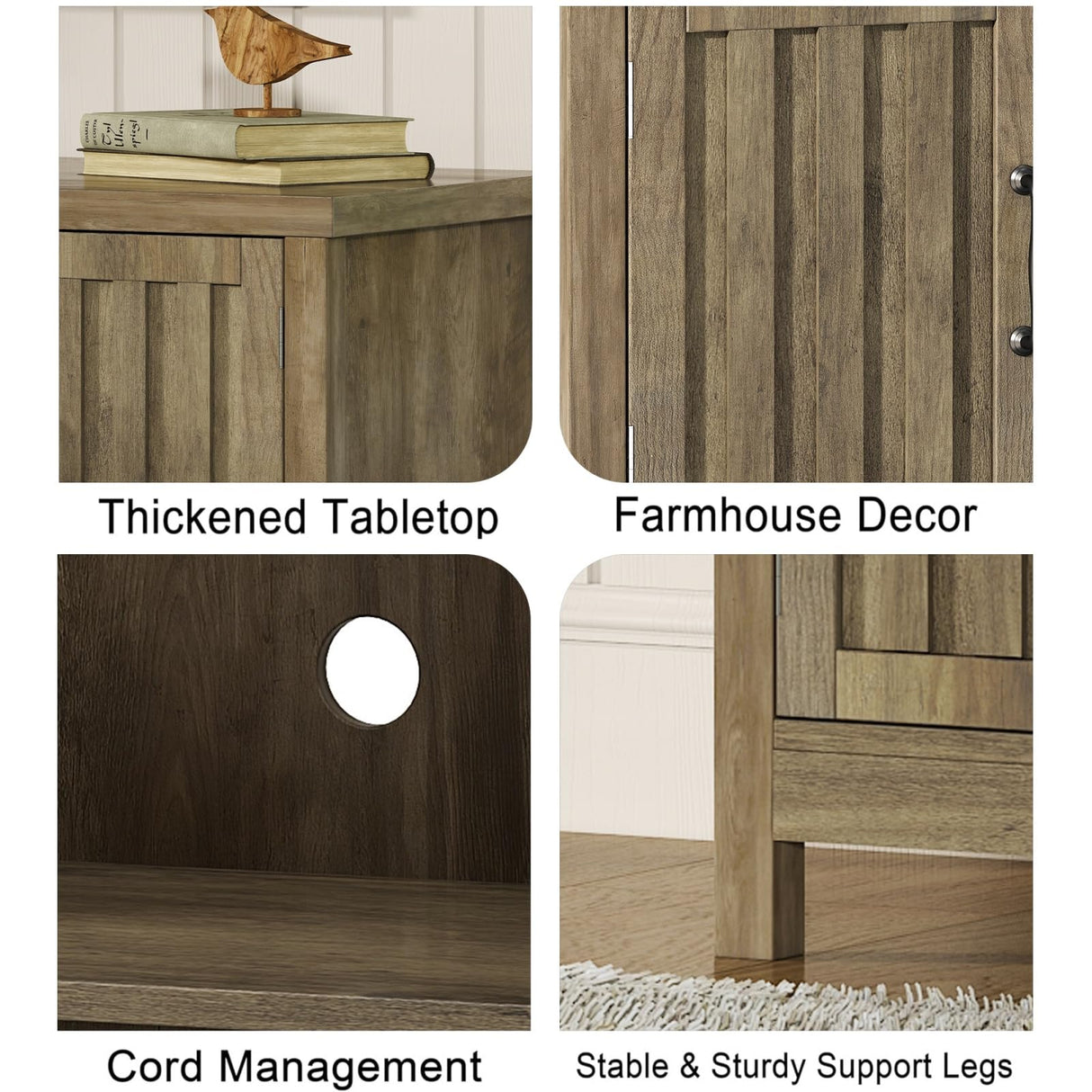 ChooChoo Farmhouse TV Stand, Wood Fluted Door Entertainment Center with Storage Cabinets and Open Shelves, Rustic Media Console up to 55 inches for Living Room, Bedroom, Grey Wash ChooChoo