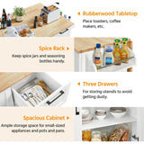 Yaheetech Kitchen Island with Drop-Leaf Breakfast Bar, 53" Width Kitchen Cart on 5 Universal Wheels with Rubberwood Top, Storage Cabinet, 3 Drawers, and Spice Rack for Dining Room, White Yaheetech