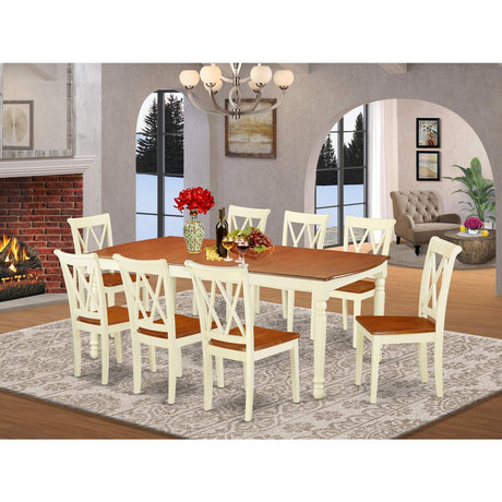East West Furniture Dover 9 Piece Set Includes a Rectangle Dining Room Table with Butterfly Leaf and 8 Wood Seat Chairs, 42x78 Inch, Buttermilk & Cherry East West Furniture