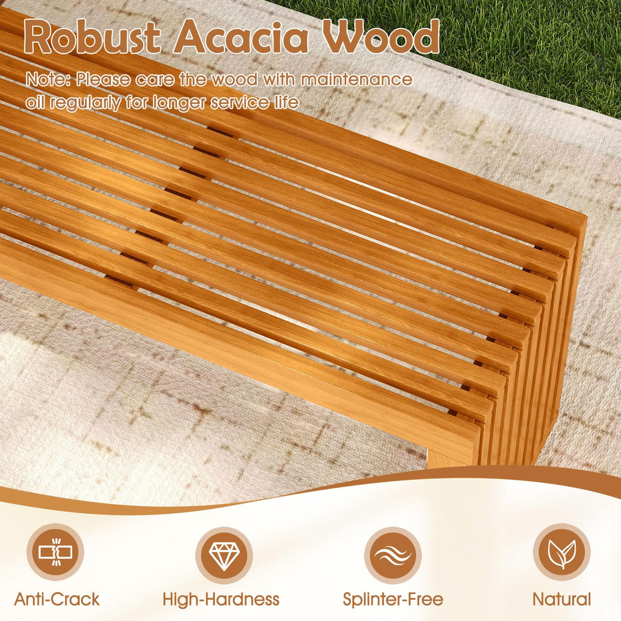 Tangkula Patio Acacia Wood Bench, 36” Outdoor All-Slat Wood Bench for 2 People, 800 lbs Capacity, Outdoor Backless Seating Furniture for Park, Garden, Yard, Porch (1,Teak) Tangkula
