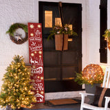 Lighted Wooden Welcome Sign, Merry Christmas Snowflake Elk Porch Sign for Front Door Decorations, Rustic Farmhouse Red Xmas Hanging Signs Wall Sign for Christmas Happy New Year Decor 47.2"H PEROUU