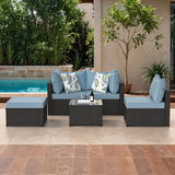 GOJOOASIS Patio Furniture Set Outdoor Sectional Sofa with Ottoman Wicker Couch Rattan Modular Seating Conversation Sets Porch Decor for Backyard, Balcony, Garden (Blue A) GOJOOASIS