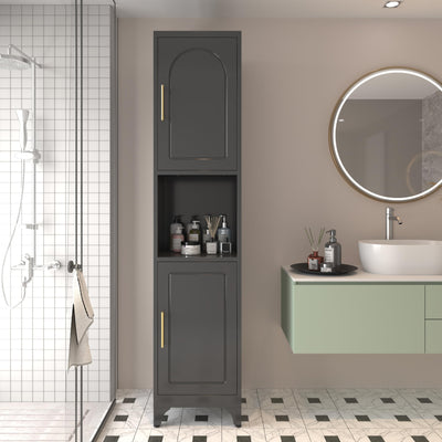 Polup Slim Bathroom Storage Cabinet, 75" Tall Freestanding Narrow Cabinets for Small Spaces, Skinny Metal Storage Cabinet with Doors and Shelves for Living Room, Kitchen, Black - Assembly Required