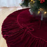 72-Inch Ruffled Velvet Christmas Tree Skirt, Thick Foam-Lined Heavy Duty Fabric with Plush Lace Ties, Wine Red Starry Dynamo