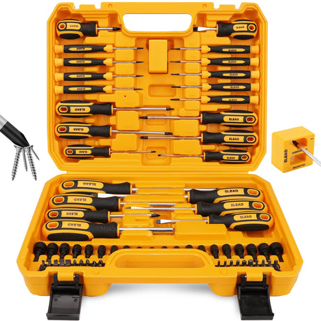 Magnetic Screwdriver Set with Case: 86-Piece Slotted Phillips, Hex, Torx, Precision, Nut Drivers, Driver Bits and Magnetizer, Ergonomic Handle, Ideal for Mechanics and Professionals ELEAD