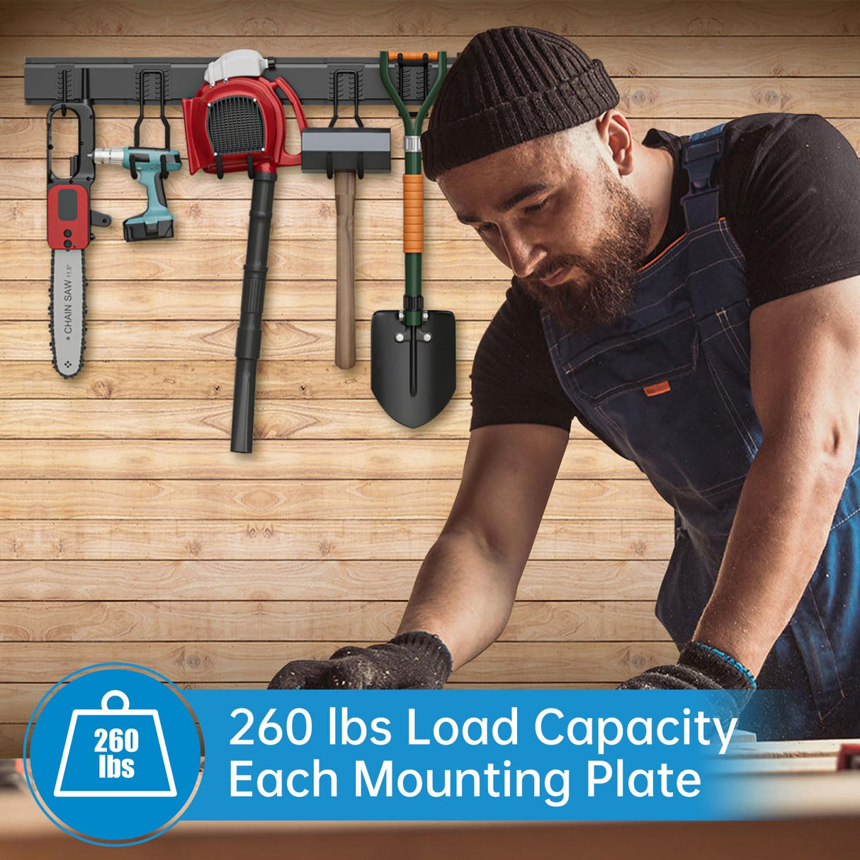 TICONN Garage Organization Tool Storage Utility Rack, Heavy Duty Wall Mounted Hanger Organizer System for Shed Garden Yard Tools, Ski Gears, Broom, Rake, Shovel (48" w/ 6 Hooks) TICONN