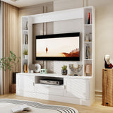 WOODTIME 70.9" W 3-in-1 Wall Unit Entertainment Center with Bookshelves, Modern TV Stand Media Console Table with 11 Shelves & Drawer for Living Room & Home Theater, White WOODTIME