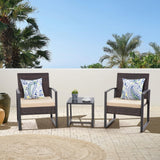 HYDRAGARDEN 3PCS Patio Furniture Set, Outdoor Wicker Bistro Conversation Set with Padded Cushions & Glass Table, Garden Rattan Chair Set for Porch Balcony Backyard (Plus Brown Wicker & Brown Cushions) EARLGROVE