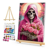 HeeBenor Skeleton Paint by Numbers Kit for Adults with Frame, Rose Skull Paint by Number with Easel, DIY Easy Adult Paint by Number Kits on Canvas Framed 8x12 Inch for Home Wall Decor HeeBenor