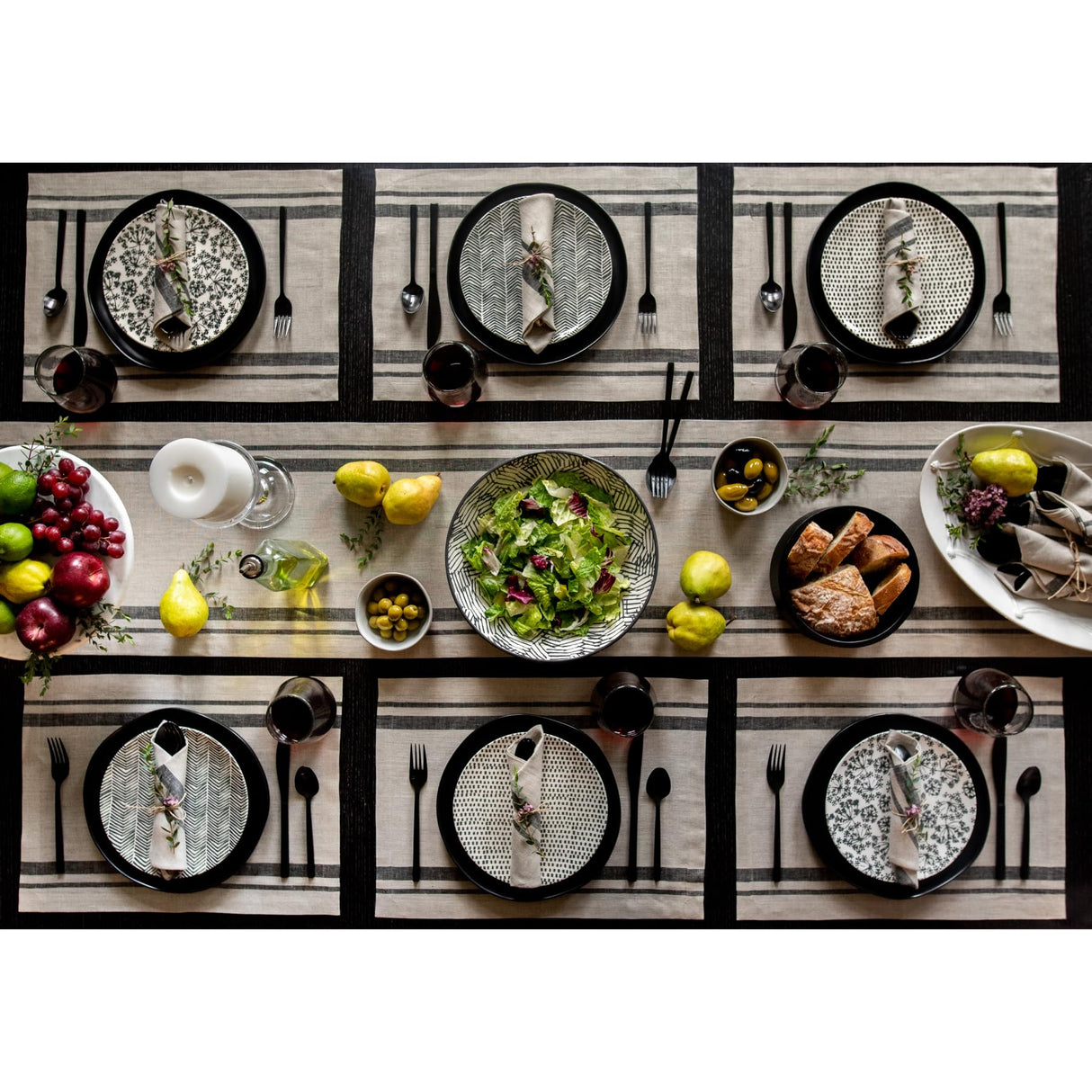 Solino Home Linen Table Runner 90 Inches Long - French Stripe, 100% Pure Linen Black and Natural Farmhouse Table Runner 14 x 90 Inch Ideal for Dining, Fall, Autumn, Thanksgiving, Holiday Solino Home