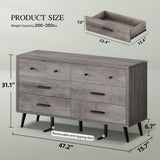 YITAHOME Grey Dresser TV Stand for 55 Inch TV/6 Drawer Dresser Entertainment Center/Console Table with Black Metal Handles & Anti-Tipping Device for Living Room/Bedroom YITAHOME