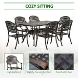Outsunny 7-Piece Patio Dining Set, Cast Aluminum Outdoor Furniture Set with 6 Armchairs, 1 Table and Umbrella Hole, Bronze Outsunny