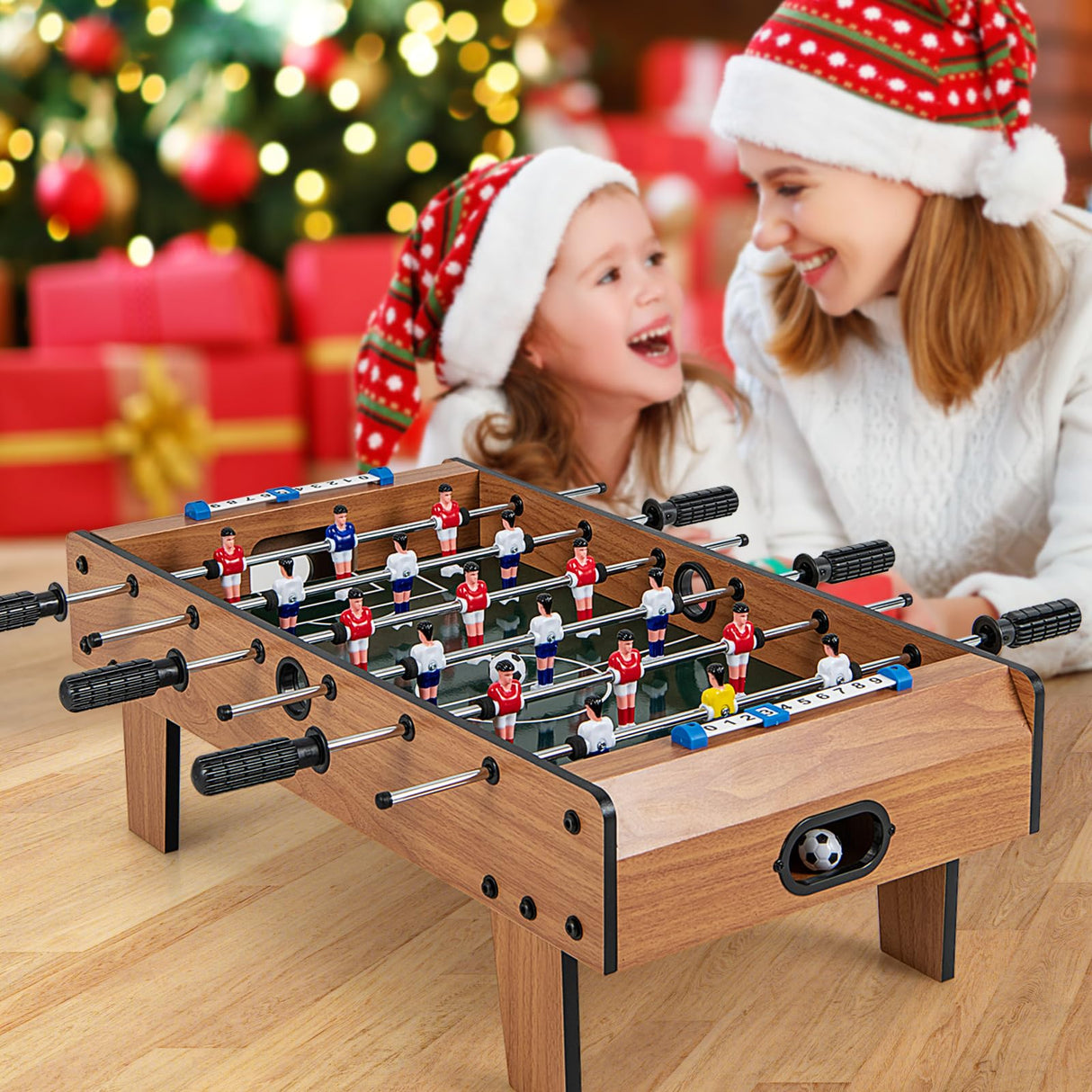 Giantex Foosball Table, 27in Mini Football Table Game w/ 2 Footballs, Score Keepers, ASTM Certification, Wood Soccer Table Top for Kids, Family Night, Parties, Game Rooms (Natural) Giantex