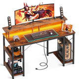 ODK 48 inch Gaming Desk with LED Lights & Power Outlets, Computer Desk with Monitor Stand & Storage Sheves, CPU Stand, Home Office Desk, Vintage ODK