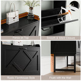 Nicetree Shoe Storage Cabinet with 2 Flip Drawers, Freestanding Shoe Organizer, Shoe Cabinet with Metal Legs, Narrow Shoe Rack Cabinet, Farmhouse Slim Shoe Cabinet for Entryway, Foyer, Hallway, Black Nicetree