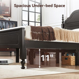 BedsPick Solid Wood Bed Frame Queen Size, Wooden Retro Style Queen Bed Frame with Headboard and Footboard, Heavy Duty Bed Frame with 12 Wood Slats Support,No Box Spring Needed,Noiseless, Dark Brown BedsPick