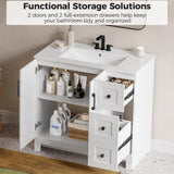 IRONCK 36" Bathroom Vanity with Sink, Freestanding Modern Bathroom Vanity Cabinet with 2 Soft-Close Doors & 2 Storage Drawers, Undermount Rectangular Ceramic Sink, Assembly Required, White IRONCK