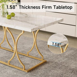 ONBRILL 71 Inch Dining Table for 6-8 People, Modern Rectangle Kitchen Table, White Dinner Table with Gold Metel Frame for Kitchen, Office, Living Room and Dining Room ONBRILL
