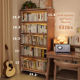 KungFuWood Wooden Bookcase with Tempered Glass Doors, Large Solid Wood Bookshelf Glass Front Bookshelves flip top Display Cabinet case Hidden Doors for Apartments, Home Offices 5 tire 72" KungFuWood