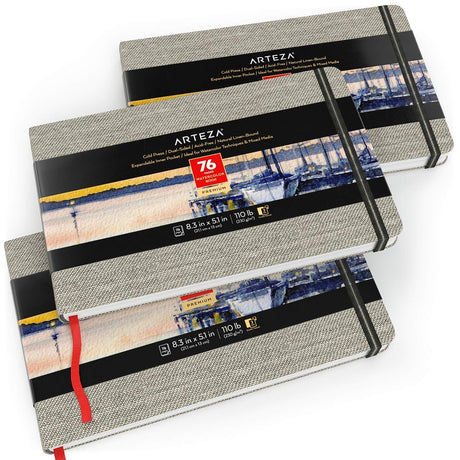 ARTEZA Watercolor Book, Pack of 3, 76 Pages Each, 5.1x8.3 Inch Watercolor Notebook, 110lb/230gsm Cold Pressed Water Pad ARTEZA