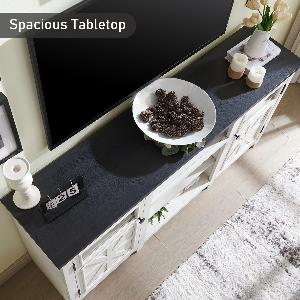 JXQTLINGMU Farmhouse TV Stand for 75 Inch TV, Entertainment Center with Storage, Modern TV Cabinet with Barn Doors, 66" Rustic TV Console for Living Room, Adjustable Shelf - Off White JXQTLINGMU