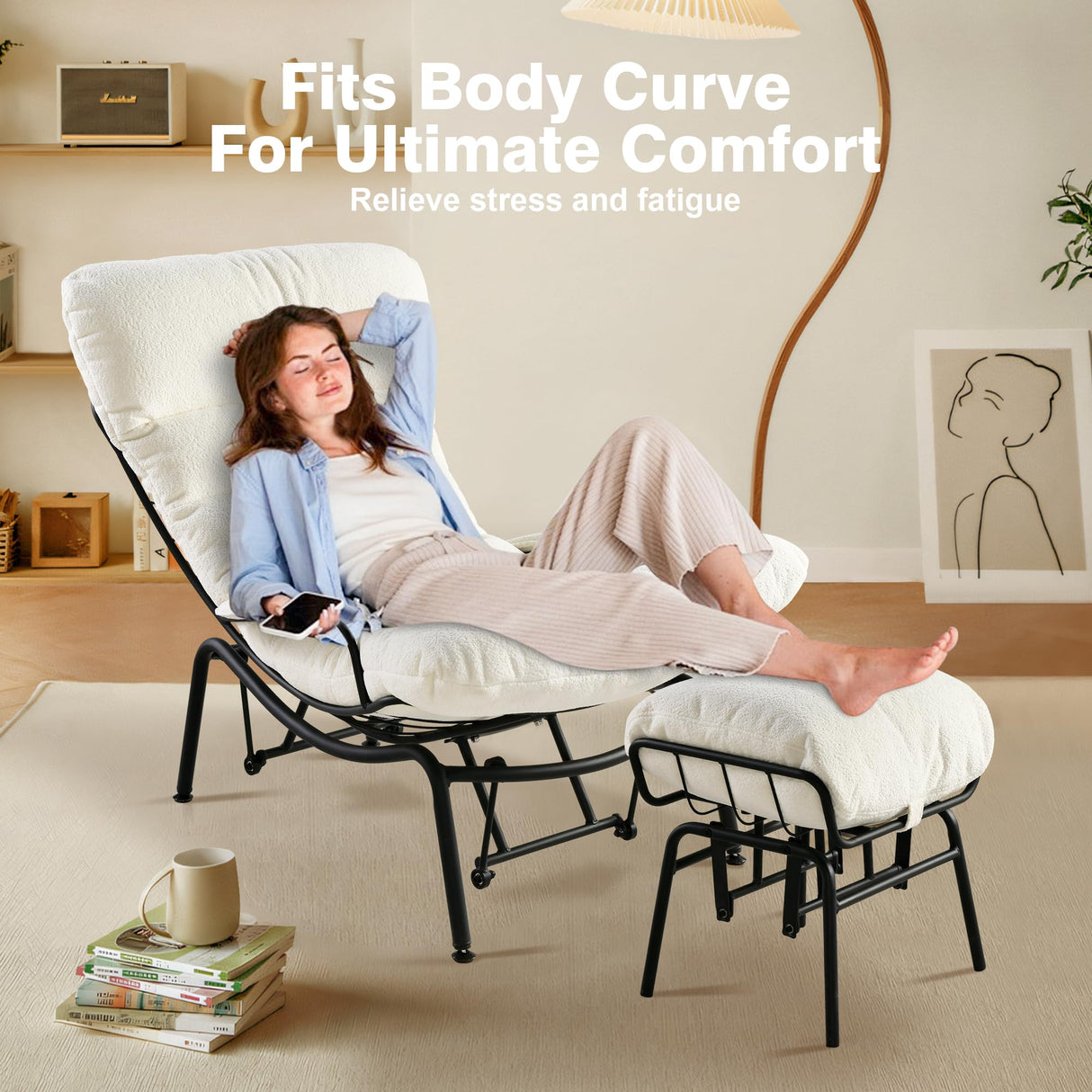 ovios Rocking Chair with Ottoman, Glider Recliner with Footrest, Lazy Accent Armchair with Comfy Cushion for Living Room Bedroom Office, Cloud Plush Velvet, White ovios