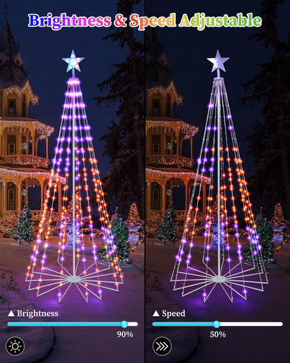 Sucolite 7 FT 295 LED Smart Cone Christmas Tree, Prelit Christmas Tree with 16 Million DIY RGB LED Light Show, Lighted Artificial Tree with Remote APP Control Music Sync for Xmas Outdoor Decorations