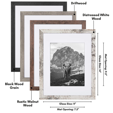 Americanflat Rustic Lodge 11x14 Picture Frame Set of 4 - Use as 8x10 Picture Frame with Mat or 11x14 Frame Without Mat - Textured Engineered Wood Photo Frame with Hanging Hardware for Wall Decor Americanflat