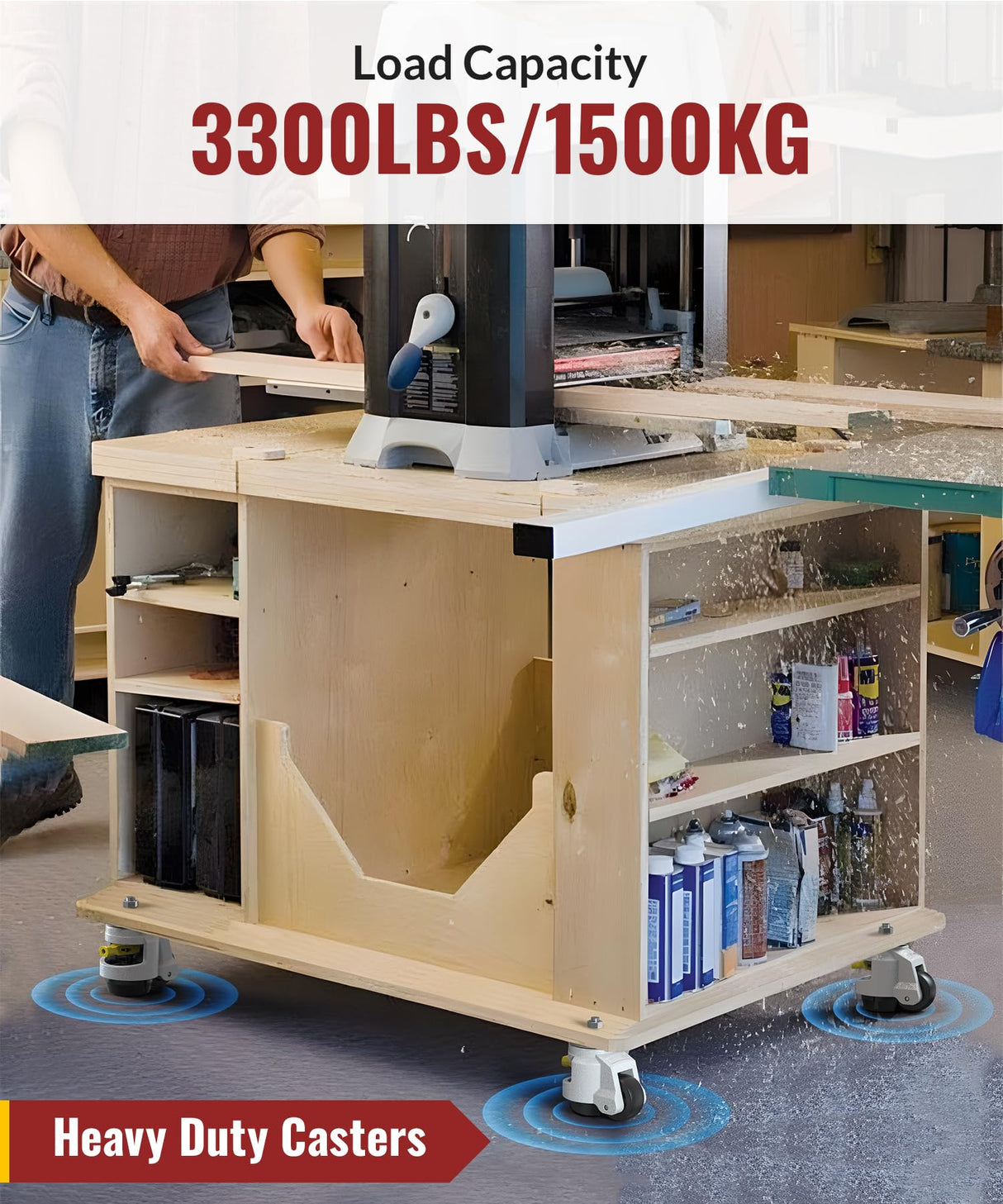 HOLKIE Leveling Stem Casters Set of 4 Heavy Duty Retractable Caster Wheels, 1/2" and M12 Stem Size, Total Capacity 3300 Lbs, Adjustable Wheel with Ratchet Handle for Workbench, Machine, Equipment HOLKIE
