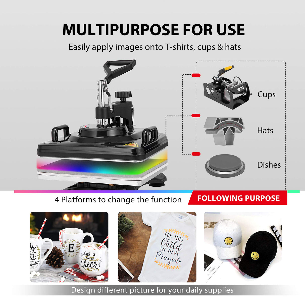 VIVOHOME Upgraded 5 in 1 Combo Multifunctional Swing Away Clamshell Printing Sublimation Heat Press Transfer Machine for T-Shirt Hat Cap Mug Plate 15 x 12 Inch Black VIVOHOME