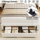 HIFIT Full Bed Frame with 2-Tier Storage Headboard & Hidden Storage, Velvet Upholstered Platform Bed Frame with 2 Drawers, Full Bed with Nailhead Headboard Built-in Charging Station & LED, Beige HIFIT