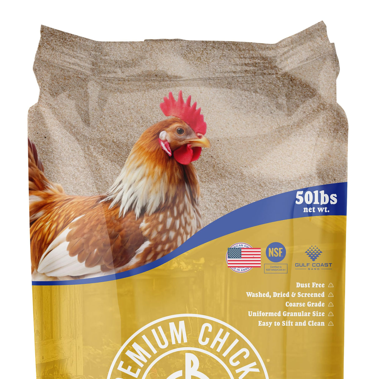 Premium Chicken Sand, 50 lb Bag Odor Eliminating Bedding for Chicken Coops, Nesting Boxes & Runs Premium Chicken Sand