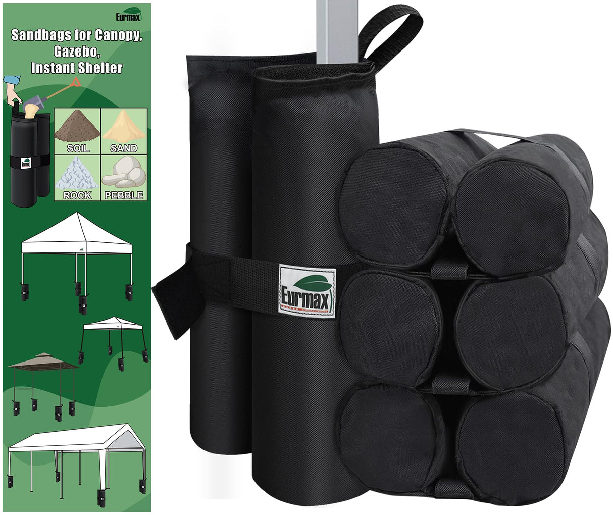Eurmax USA Weight Bags for Pop up Canopy Outdoor Shelter,Gazebo Instant shelter Leg Canopy Weights, Sand Bags, Set of 4(Black) Eurmax