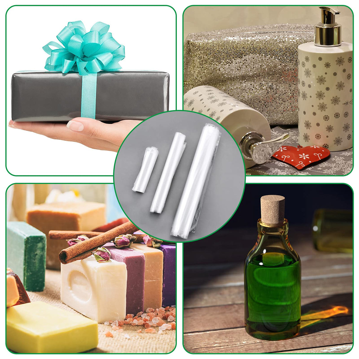 250 Pieces Heat Shrink Wrap Bags 4 x 6 Inch, 7 x 10 Inch, 10 x 14 Inch Clear Heat Shrink Film Wrap POF Heat Shrink Wrap for Homemade DIY Packaging Soap Candle Bath, 3 Sizes Gersoniel