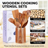 Teak Wooden Spoons for Cooking, Natural Solid Wooden Kitchen Cooking Utensils, Essential Wooden Kitchen Tools(9Pcs) YTYOTO