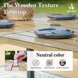 HERA'S HOUSE Outdoor Dining Table for 6, 6-Person Wood-like Metal Steel Slat Rectangle Table with Adjustable Umbrella Hole for Patio Lawn Garden Backyard HERA'S HOUSE